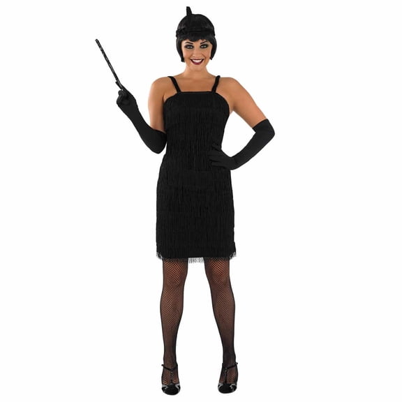 Fun Shack Womens 1920s Fringed Black Flapper Costume Gloves Charleston Halloween Black L