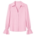 thumbnail image 5 of Perfectbot Women's Elegant Ruffle Cuff Button Up Shirt, Flowy Long Sleeve Collared Blouse, Casual Workwear, 5 of 7