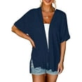 thumbnail image 3 of Gomelly Womens Cover Up Solid Cardigan Fashion Shirt Women's Baggy Holiday Tops Open Front Navy Blue XL, 3 of 5