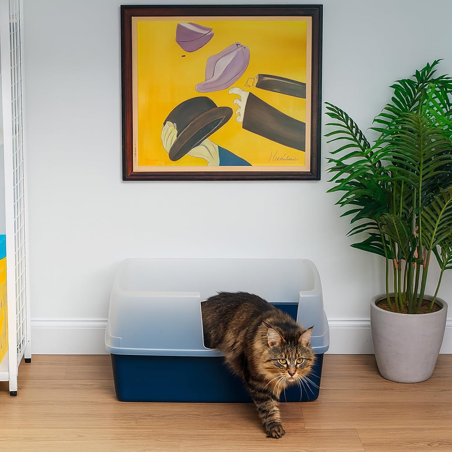 IRIS XX-Large Side Entry Cat Litter Box Open Top with High-Sided Scatter Shield, 30" L × 20" W × 14" H, Navy