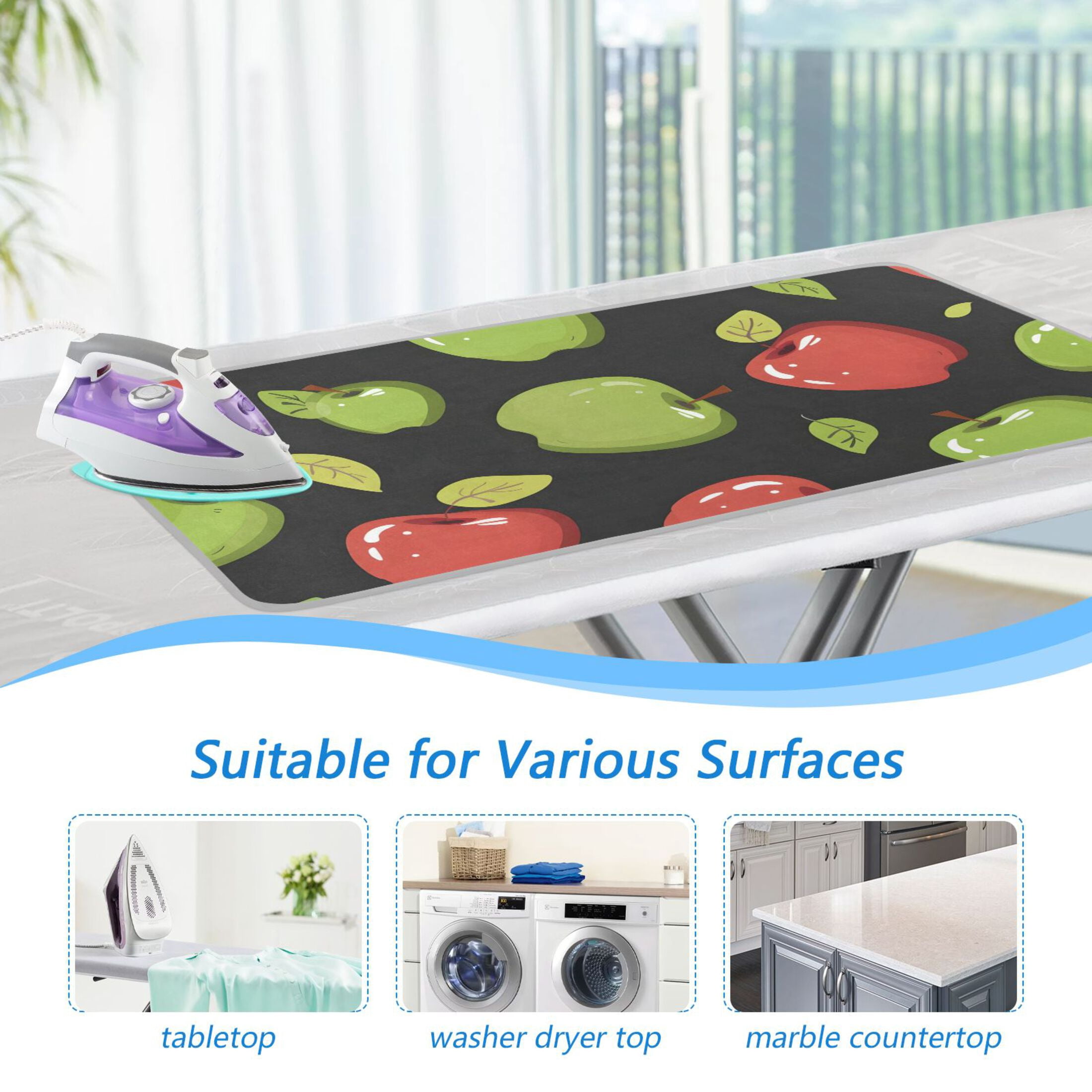 Apples in Red and Green Leaves Ironing Mat Blanket Portable Travel Ironing Pad Heat Resistant Pad 47.2" x 27.6”