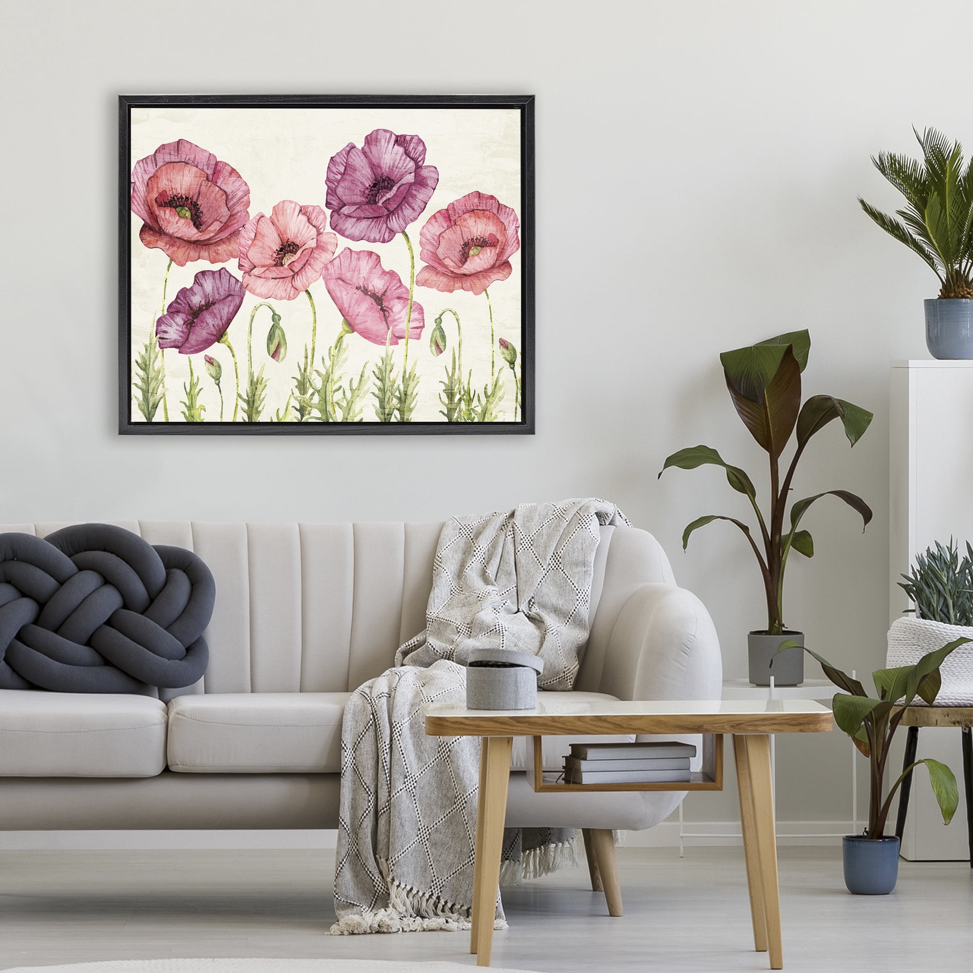 Stupell Industries Poppy Days Vintage Blooms Black Framed Floater Canvas Wall Art, design by Kim Allen