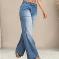 thumbnail image 4 of Women's Casual Straight Leg Wide Leg Denim Pants Trousers Slacks Bottoms Drawstring Elastic Waistband Relaxed Fit Stretchy Solid Color Soft Flowy Casual Daily Lounge Home Streetwear Travel Essentials, 4 of 6