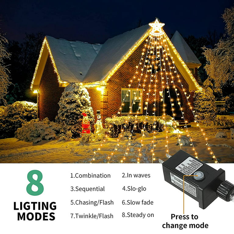 1 Pack USB Five-pointed Star Waterfall Light, Christmas Tree Light,  Suitable For Christmas Trees, Garden Courtyards, Party Decorations,  Christmas Deco
