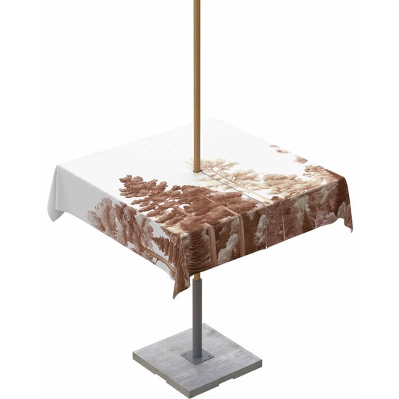 Fsddascl Orange Forest Outdoor Tablecloth - 54x54 Inch Square Dining Table Cover, Watercolor Botanical Pine Tree Waterproof Outdoor Table Cloth with Umbrella Hole & Zipper for Picnic/Patio/Party