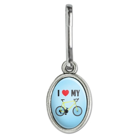 I Love My Bike Road Bicycle Cycling Antiqued Oval Charm Clothes Purse Suitcase Backpack Zipper Pull Aid price history on PriceWatchPro