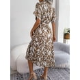thumbnail image 6 of Women's Printed Button Up Belted Midi Dress Short Sleeve Collar Shirt Dresses, 6 of 7