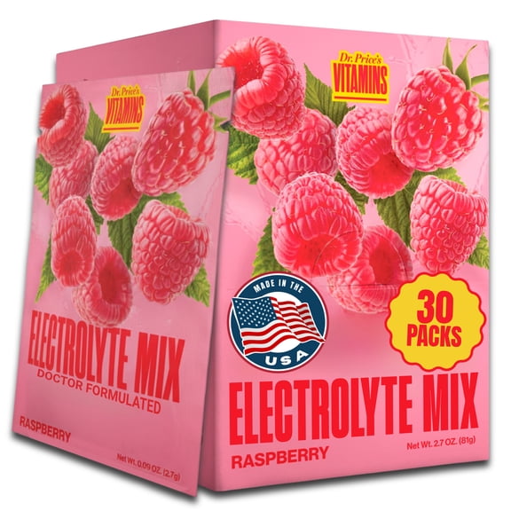 Dr. Price’s Electrolyte Mix – Raspberry Flavor, 30 Packets | Sugar-Free Hydration Powder with Trace Minerals
