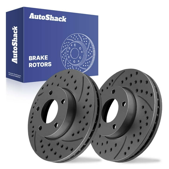 AutoShack Front Vented Drilled & Slotted Coated Brake Rotors Black Matte Finish 2-PC Set Replacement for 2004-2013 Mazda 3 2009-2013 Mazda 3 Sport BlackShield 10.94" (278 mm)