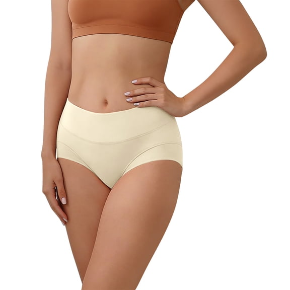 Resicozy Womens Cotton Underwear High Waisted Full Coverage Briefs Casual Solid Color Ladies Panties Complexion 2XL