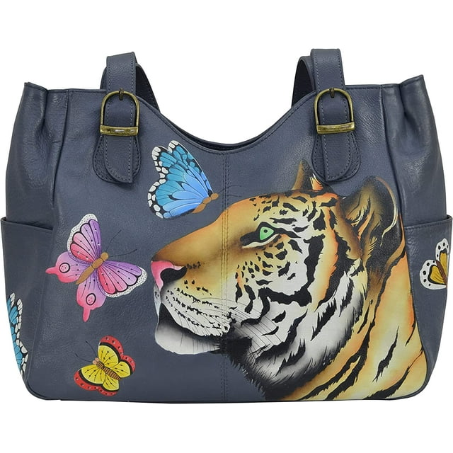 Anna by Anuschka Women’s Hand Painted Genuine Leather Shoulder Bag - Doble Magnetic Closure, Partitioned Compartment, Cell- and Multipurpose pockets, Double Shoulder Strap
