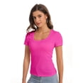 thumbnail image 3 of Women's Scoop Neck Short Sleeve T Shirt Slim Fit Sexy Tops, 3 of 4