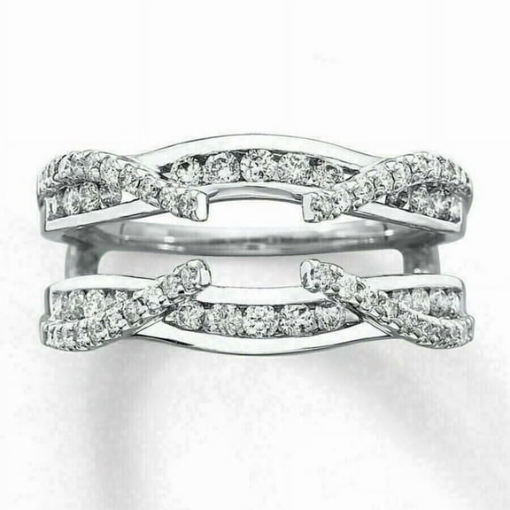 2.00Ct Round Cut Lab Created Diamond Women's Enhancer Wedding Wrap Ring 14k White Gold Plated 925 Silver For Her
