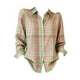thumbnail image 4 of Retro Plaid Print Shirt Plaid Shirt Plaid Blouses For Women Dressy Work Tops Plaid Button Up Shirts for Women Patchwork Button Down Shirts Plaid Fall Blouses Fall Outfits Long Sleeve Mint Green XL, 4 of 4