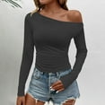 thumbnail image 2 of Sexlip Women's Off Shoulder Tops Casual Long Sleeve Basic Tee Shirts Fall Trendy Going Out Ruched Tight Fitted Y2K Blouse Gray XL, 2 of 4