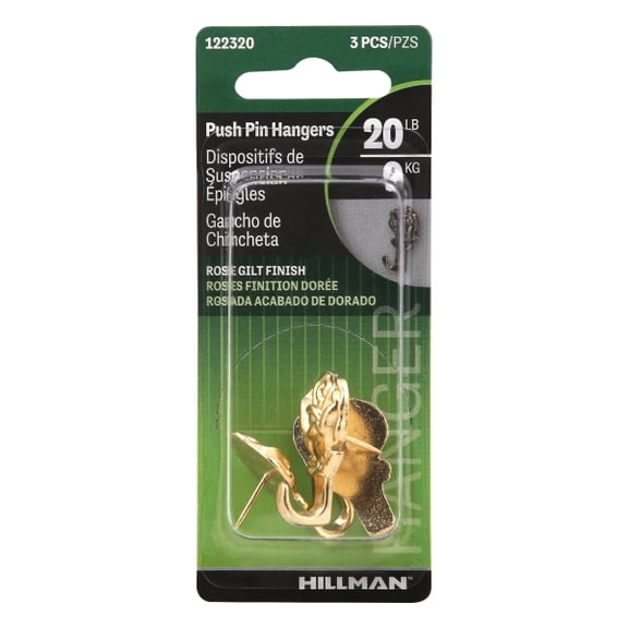 Hillman 53174 10 lbs AnchorWire Gilt Gold Push Pin Picture Hook, Pack of 3 - Case of 10