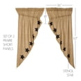 thumbnail image 5 of VHC Brands Burlap Natural with Burgundy Stars Primitive 63"x36"x18" Prairie Panel Pair Tan Rod Pocket Stenciled Cotton Drawstring Ties Window Curtains, 5 of 11