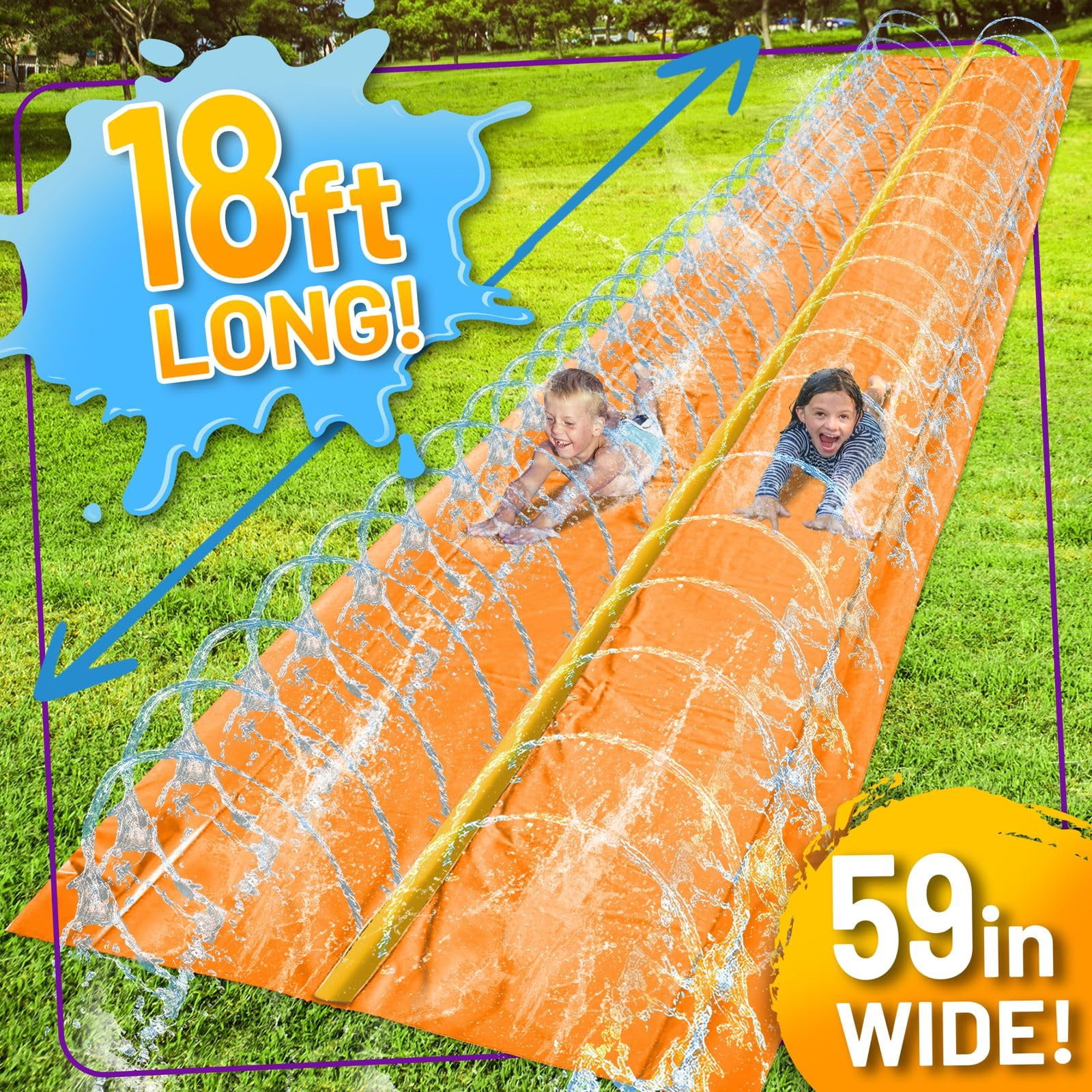 18 x 5 Ft Dual Lane Lawn Water Slide Backyard Outdoor Summer Fun for Ages 3 and Up