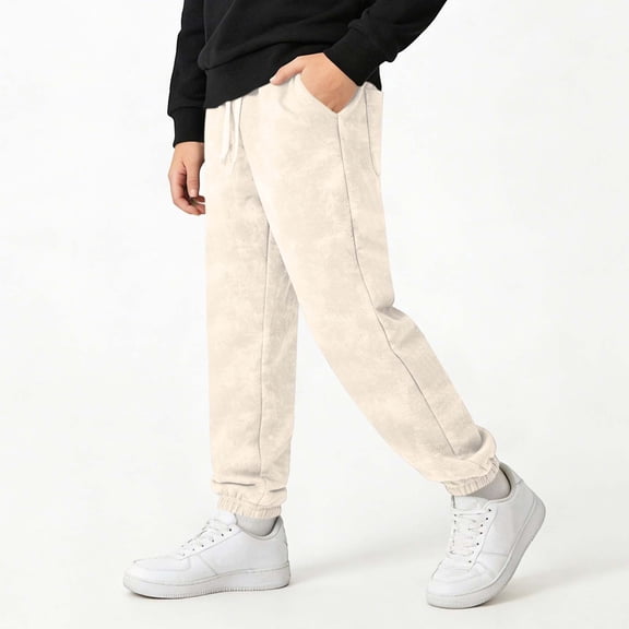 Boys Sweatpants Straight Open Bottom Pants Elastic Waist Athletic Joggers Casual Sweat Pant with Pockets Beige 12-13 Years