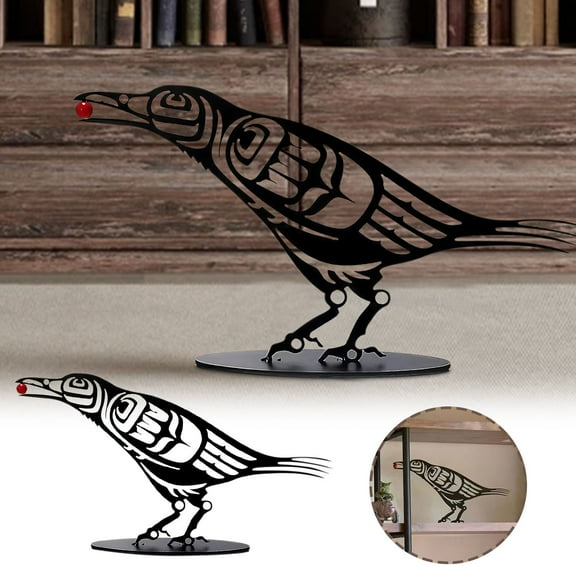 Czzoypi Clearance Metal Ravens with Red Berry Metal Black Crow Yard Decor Black Crow Garden Statue Decorative Casts Iron Crow Statue Home Table Decor(Black)