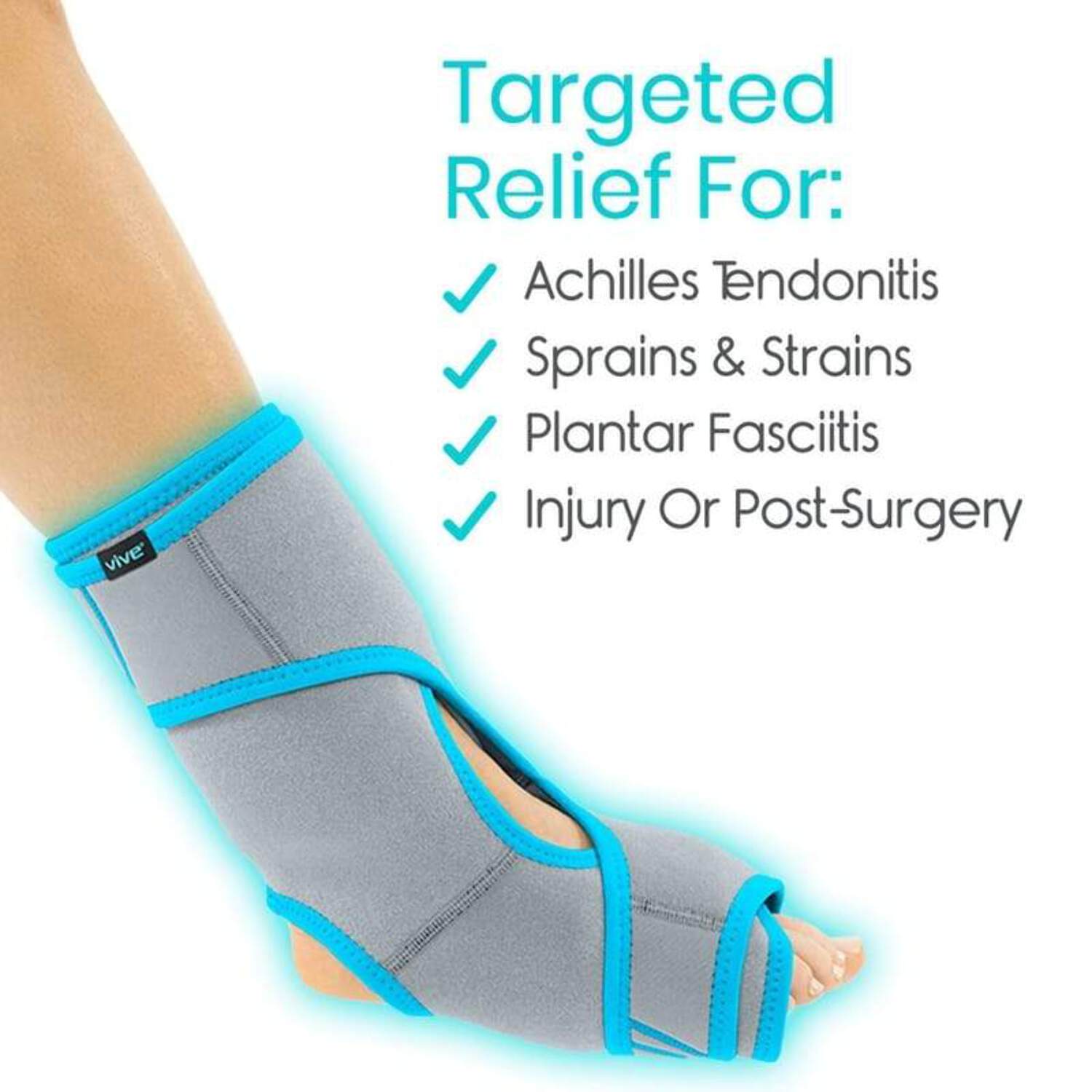 Vive Ankle Ice Pack Wrap - Foot Cold/Hot Compression Brace, Adjustable