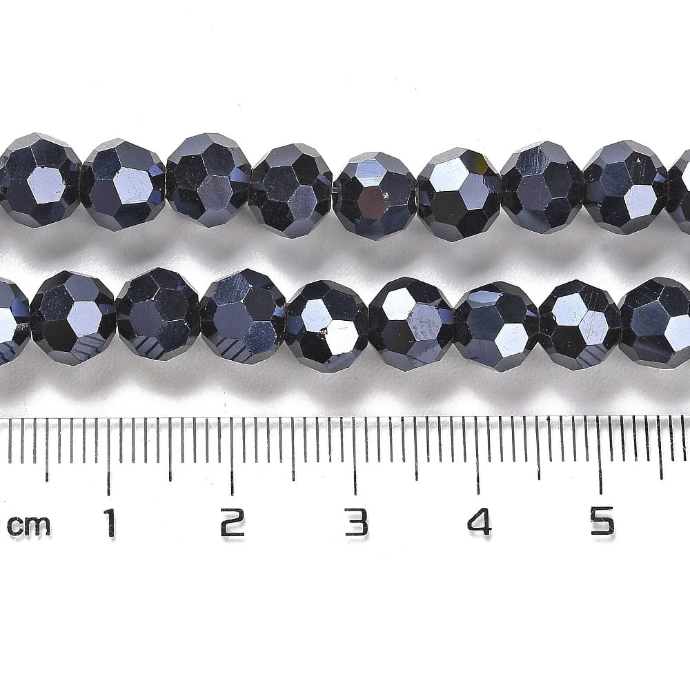 Electroplate Opaque Glass Beads Strands Faceted(32 Facets) Pearl Luster Plated Round Black 8mm Hole: 1mm about 66~69pcs/strand 19.29~19.57 inch(49~49.7cm)