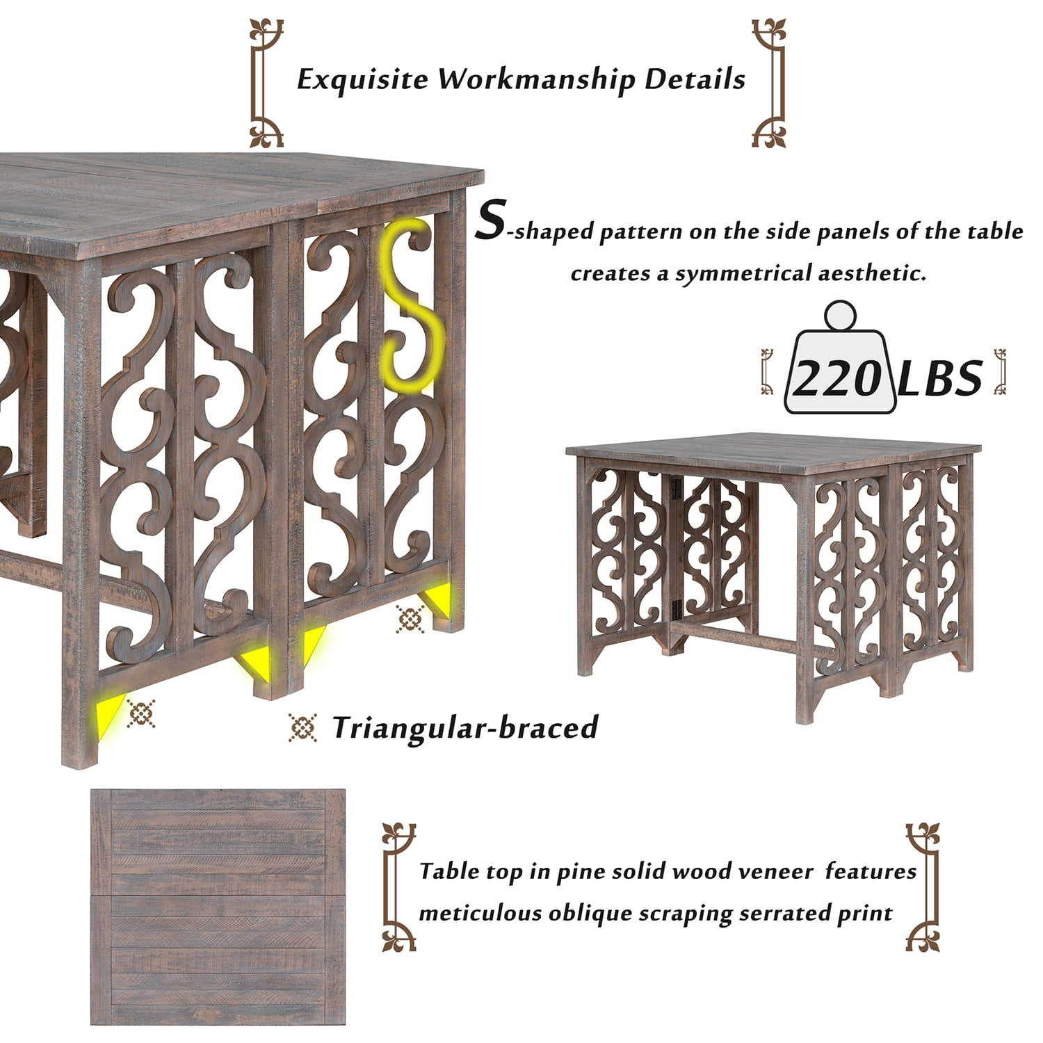 Kadyn 3-Piece Retro Dining Set, Foldable Table and 2 Saddle Stools Set, Solid Wood Counter Height Pub Set for Kitchen, Distressed Brown Kadyn 3-Piece Retro Dining Set, Foldable Table and 2 Saddle Stools Set, Solid Wood Counter Height Pub Set for Kitchen, Distressed Brown