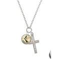 thumbnail image 2 of Delight Jewelry Silvertone Domed Music - Harp Be Strong and Courageous Engraved Cross Zoey Necklace, 28", 2 of 4