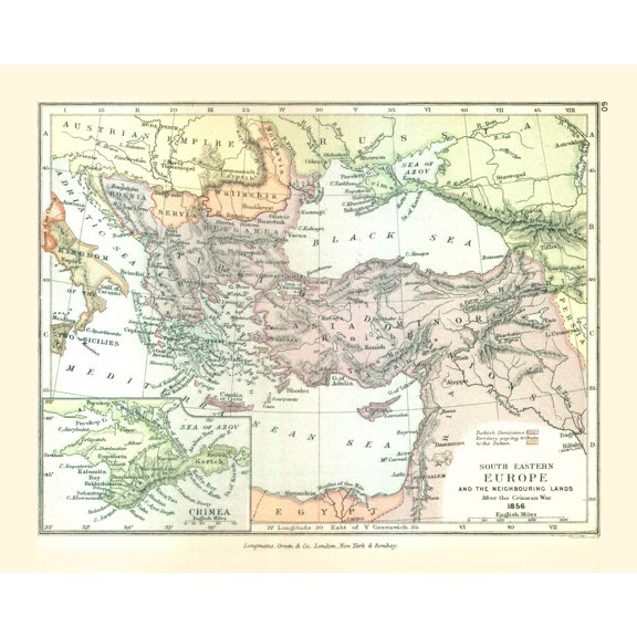 Historic Map - Europe Southeastern 1856 - Gardiner 1902 - Vintage Wall Art
