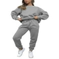 thumbnail image 2 of Femmes Sweat-Shirt Ensemble Manches Longues Col Rond Pantalons de Survêtement Ensemble Solide Activewear Set, 2 of 5