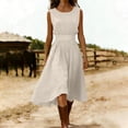 thumbnail image 2 of VEKDONE Womens Cotton Linen Midi Dress Sleeveless Crewneck Smocked Waist A Line Dresses Summer Loose Fit Pleated Flowy Casual Tank Dress Beige XL, 2 of 8