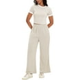 thumbnail image 2 of Conjunto de sudadera de dos piezas de verano para mujer ATHLECHIC, con camiseta de manga corta y cuello redondo, pantalones anchos, talla L, color caqui, 2 of 5