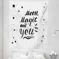 thumbnail image 1 of Romantic Tapestry, Moon Magic and You Inspirational Messy Modern Brush Pen Calligraphy with Stars, Fabric Wall Hanging Decor for Bedroom Living Room Dorm, 5 Sizes, Black White, by Ambesonne, 1 of 1