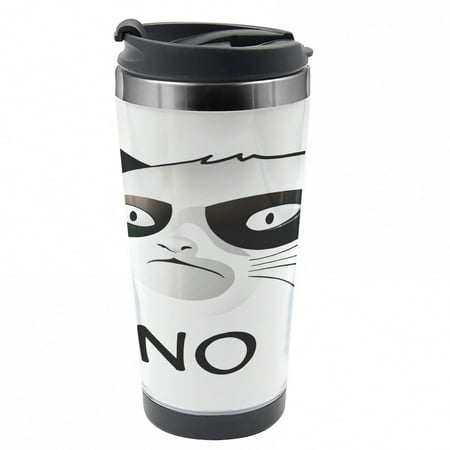 

Animal Travel Mug Grumpy Face Famous Cat Steel Thermal Cup 16 oz by Ambesonne