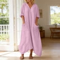 thumbnail image 2 of Afdoent Dresses For Women Elegant Casual Maxi Dress With Solid Color Front Pocket Crew Neck For Everyday Wear Travel Outfits, 2 of 5