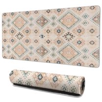 Long Mouse Pads for Desk,Beige Boho Ethnic Geometric Pattern Desk Mats on Top Of Desks, Desk Mouse Pad Extra Large with 3mm Non-Slip Base and Stitched Edge for Gaming,Office,Work,Home 35.4"x15.7"