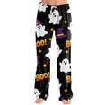 thumbnail image 3 of Halloween Pajama Pants Women Soft Elastic High Waist Drawstring Sleepwear Pant Pumpkin Ghost Print Straight Leg Loungewear Bottoms, 3 of 5