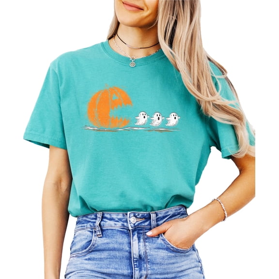 Pumpkin Ghost Fall Season Shirt for Women & Teens Funny Halloween Tee Seafoam Shirt Adult Large