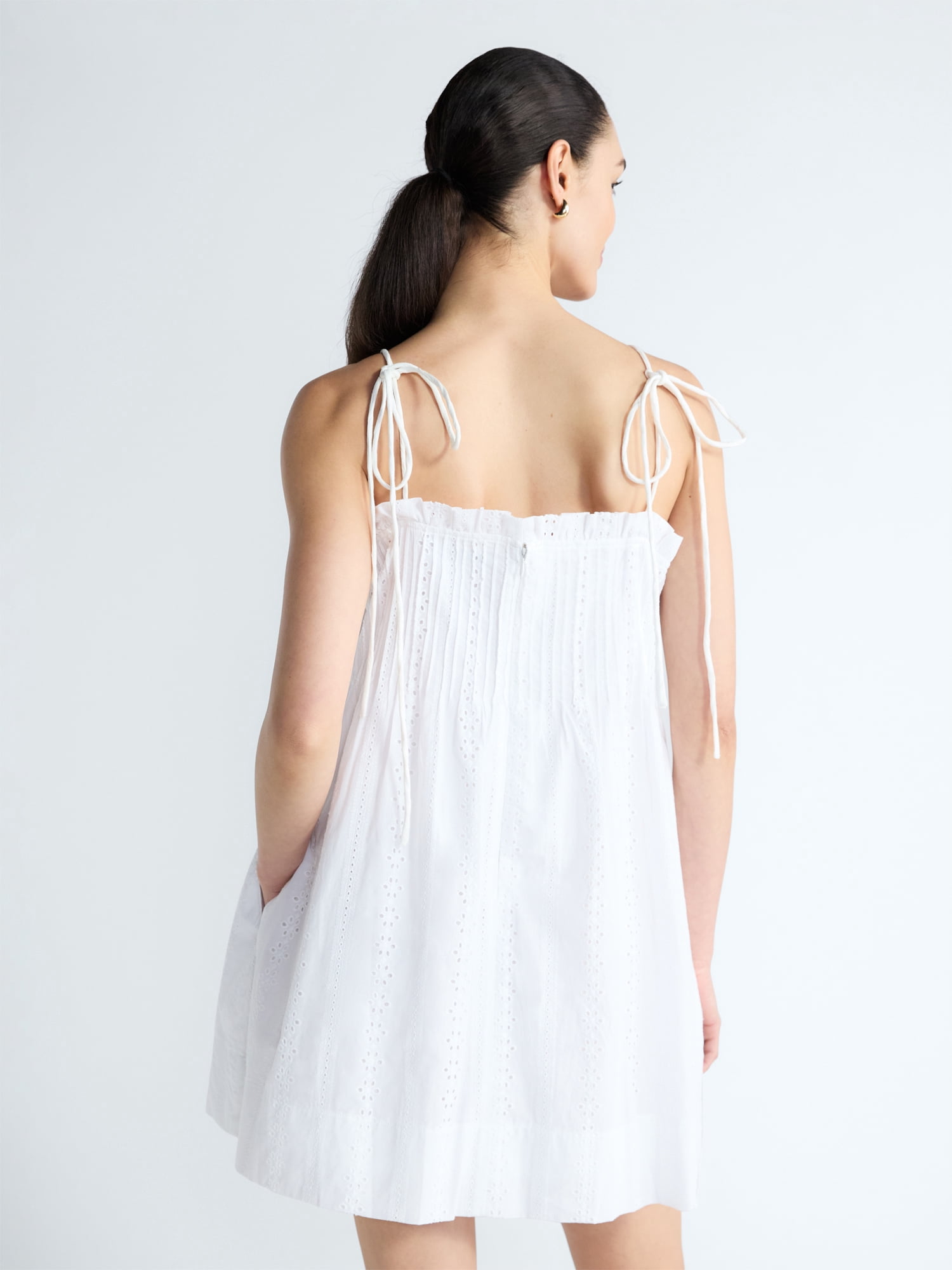 Free Assembly Women’s Pintuck Cotton Eyelet Mini Dress, Sizes XS-XXL
