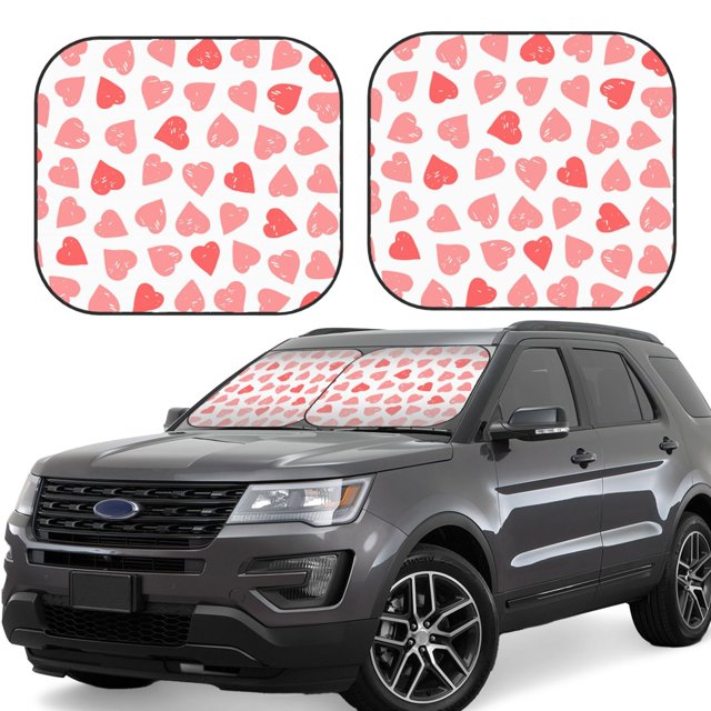 Fotbe Pink Hearts1 Juego de 2 Piezas de Parasoles para Parabrisas | Bloqueador Solar para Auto | Accesorios Plegables para Protección Solar Interior-Large