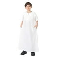 thumbnail image 2 of Elegant Embroidered Arabic Thobe Kaftan Robe Set Traditional National for Teenage Boys Long Sleeve Crew Neck Children's Wear,Color:White,9-10 Years, 2 of 9