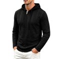 thumbnail image 2 of Men's Knit Hooded Henley Shirt, Drawstring Long Sleeve Pullover Top, Textured Loose Fit Spring-Fall Casuall Daily Streetwear Clothes Black XL, 2 of 6