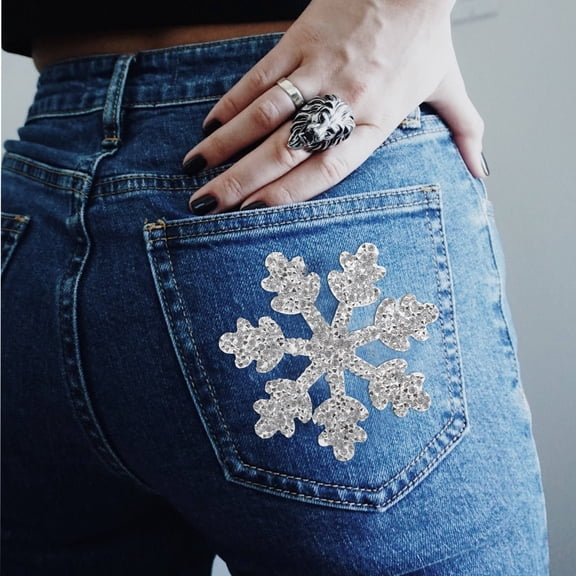 GAXIRE Snowflake Patch with Rhinestones Applique for Clothes Backpacks Decorative Craft Accessory