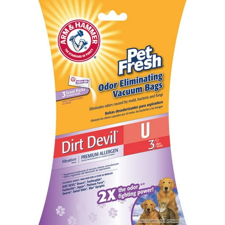 Arm & Hammer Premium Filtration Pet Fresh Odor Eliminating Vacuum Bags, Dirt Devil U Pet Fresh, 3 Pack