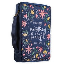 Christian Art Gifts Men/Women's Bible Cover Everything Beautiful Ecclesiastes 3:11, Blue Floral Canvas, Medium