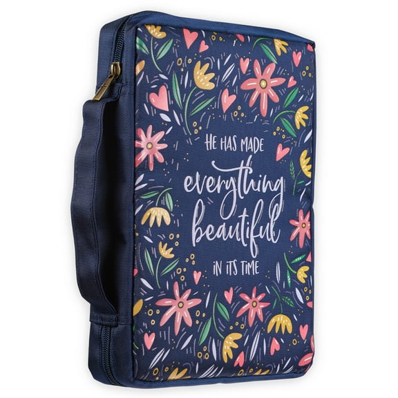 Christian Art Gifts Men/Women's Bible Cover Everything Beautiful Ecclesiastes 3:11, Blue Floral Canvas, Medium