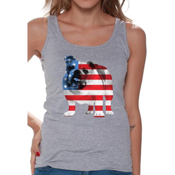 Awkward Styles American Flag Tank Tops Bulldog American Patriotic Tank Top for Women USA Flag Tanks 4th Of July Gifts for Dog Owners Bulldog Lover Tops Red White and Blue Patriotic Outfit for Her