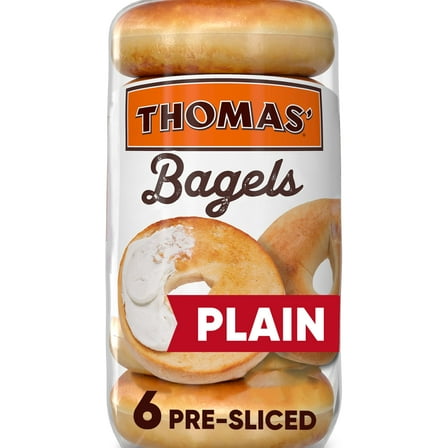 2x-Thomas' Plain Bagels 6 count Pre-sliced Bagels 20 oz Bag