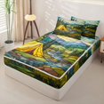 thumbnail image 2 of catabedysis Stained Glass Camping Zipper Full Size Comforter Sets with Fitted Sheet and 2 Pillowcases,Rustic Bohemian Style Zipper Bedding Set For Boys,Multicolor,Black Reversible,4 Pieces, 2 of 7