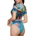 thumbnail image 4 of Uemuo Tropical Poolside Relaxation Pattern Women's One Piece Short Sleeve Swimsuit Rash Guard Surfing Modest Quick-drying Swimsuit Beach Essentials-X-Large, 4 of 9